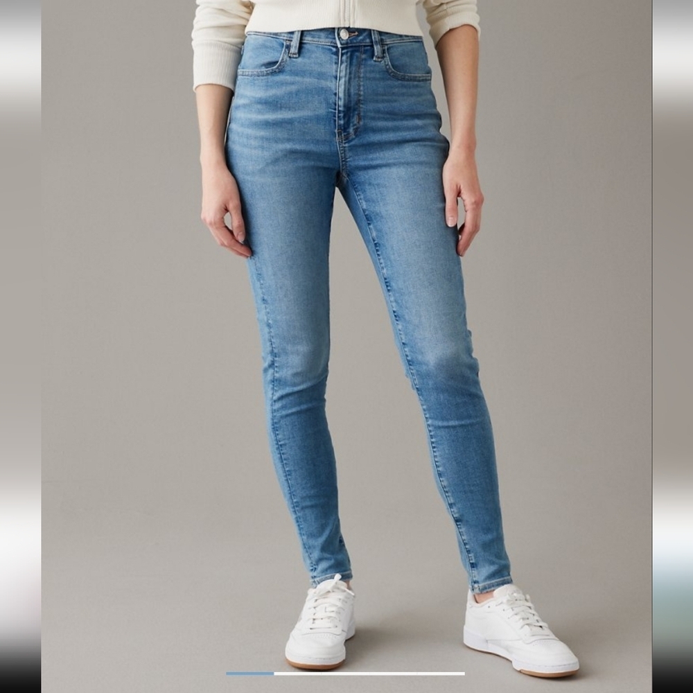 American Eagle Jeans Super Hi Rise Jegging Stretch Med Vintage Blue 14R